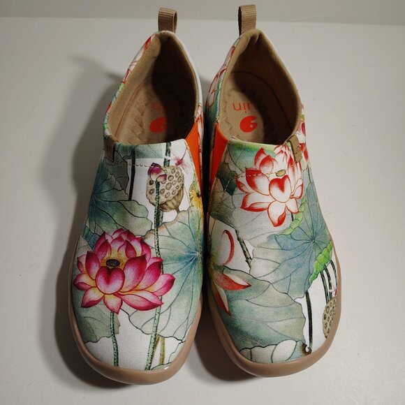 UIN Tranquil Lotus Toledo I Women's Art Travel Slip On Shoes Canvas Floral - Picture 3 of 13